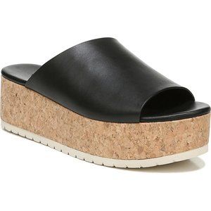 Vince. James-B Black Leather Cork Platform Sandals